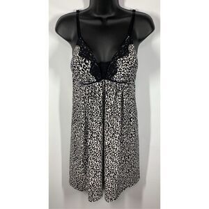 In Bloom by Jonquil Black Gray Leopard Print Chemise Size Large